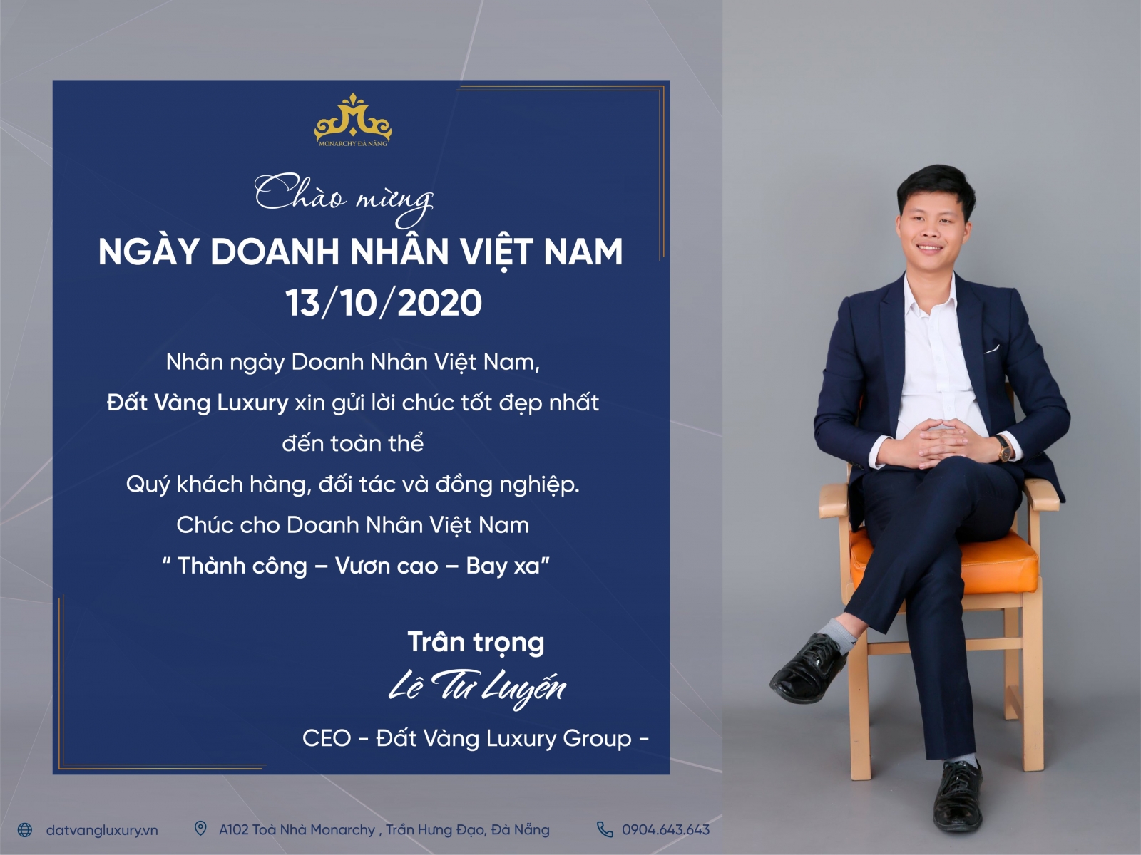 CEO Đất Vàng Luxury - nhà phân phối dự án Monarchy - gửi lời chúc nhân ngày Doanh nhân Việt Nam